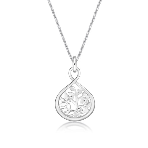 Sterling Silver Floral Pendant & Chain set with cubic zirconia - Karlen Designs 