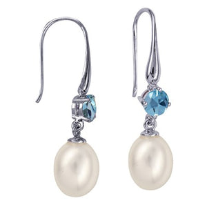 Silver Oval Freshwater Cultured Pearl & Blue Topaz Earrings - Karlen Designs 