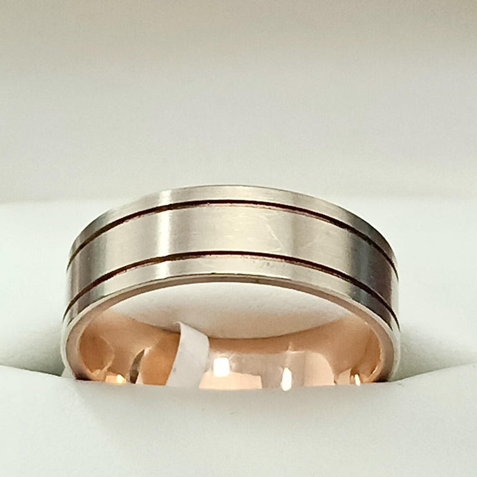 9ct White and Rose Gold Gents Wedding Ring - Karlen Designs 