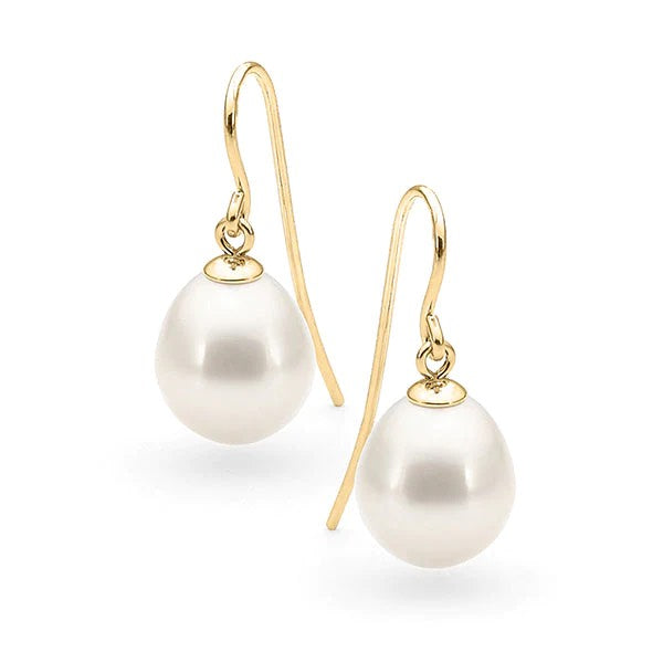 9ct Gold White Drop Freshwater Hook Earrings - Karlen Designs 