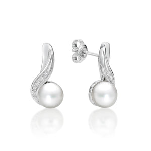 Sterling Silver Cubic Zirconia and Pearl Stud Drops - Karlen Designs 
