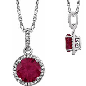 Sterling Silver Lab-Grown Ruby & Natural Diamond Pendant and Chain - Karlen Designs 