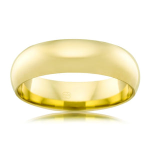 9CT YELLOW GOLD 6MM WIDE WEDDING RING