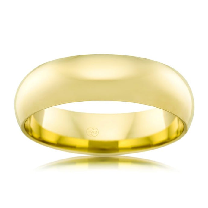 9CT YELLOW GOLD 6MM WIDE WEDDING RING