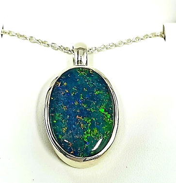 Sterling Silver Opal Triplet Pendant and Chain - Karlen Designs 
