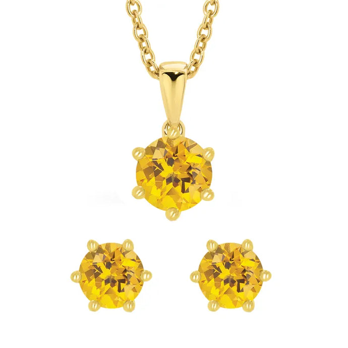 9ct Citrene Pendant and Earring set with 9ct Cable chain