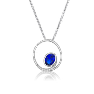 Sterling Siver Blue and white cz Pendant and Chain - Karlen Designs 