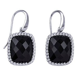 Silver Cushion Cut Black Onyx Earrings