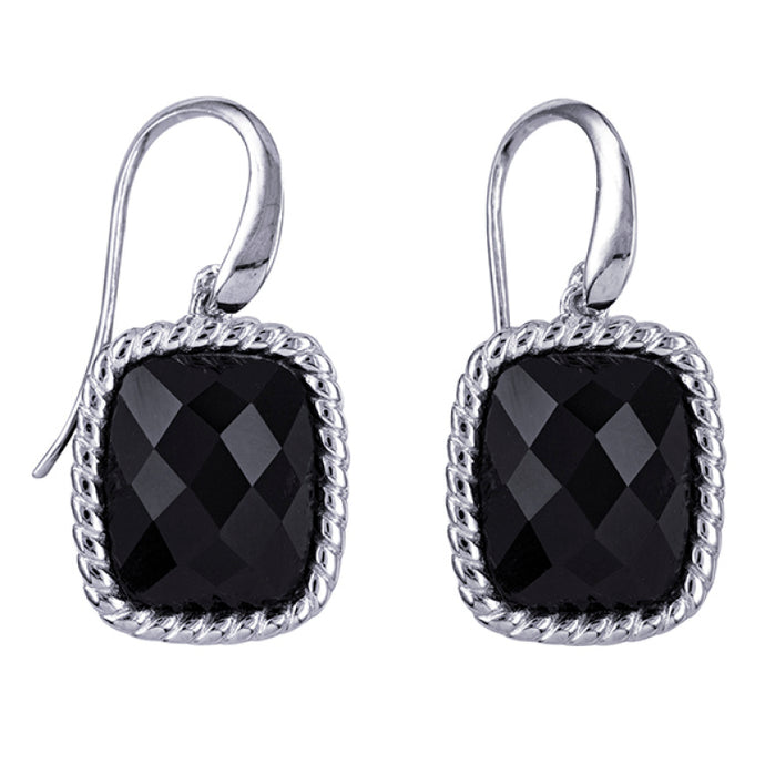 Silver Cushion Cut Black Onyx Earrings