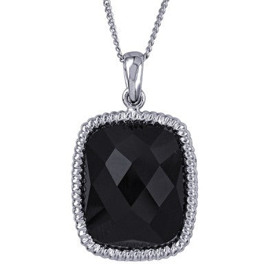 Silver Cushion Cut Black Onyx Pendant and Chain - Karlen Designs 