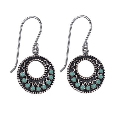 Silver Oxidised Turquoise Pearl Earring - Karlen Designs 