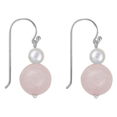 Silver Freshwater Cultured Pearl & Rose Quartz Earwires - Karlen Designs 