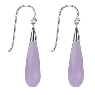 Silver Briolette Lavender Obsidian Drop Earwires - Karlen Designs 