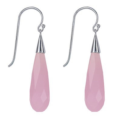 Silver Briolette Pink Obsidian Drop Earwires - Karlen Designs 