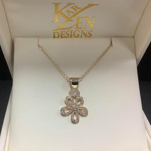9ct gold Diamond Flower Pendant - Karlen Designs 