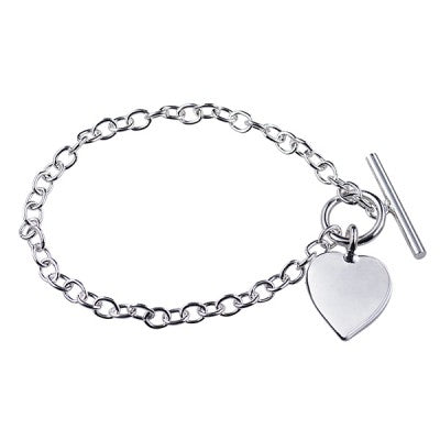 Sterling Silver Oval Cable Bracelet with T-Bar and Heart - Karlen Designs 