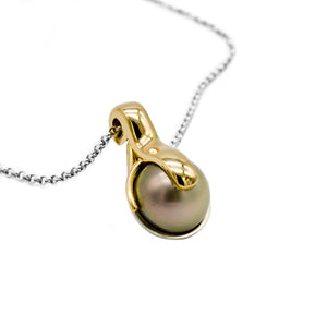 9ct Gold & Silver Grey Tahitian Pearl Pendant - Karlen Designs 