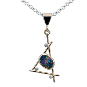 9ct Harmony Pendant with Opal Triplet & Diamonds - Karlen Designs 