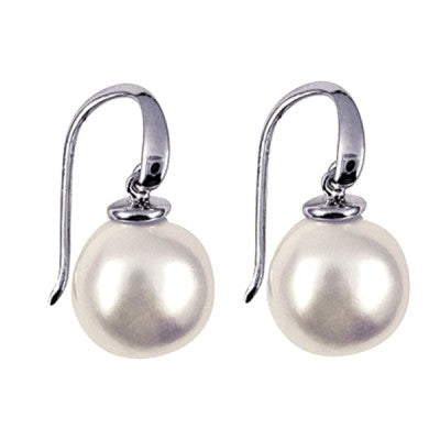 Sterling Silver 12mm Button Pearl Drop Earrings - Karlen Designs 