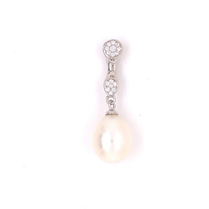 Sterling Silver Pearl Pendant with cubic zirconia with Chain - Karlen Designs 
