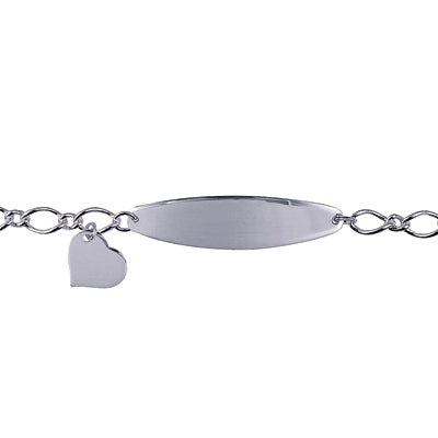 Silver Oval Figaro with Heart ID Bracelet - Karlen Designs 
