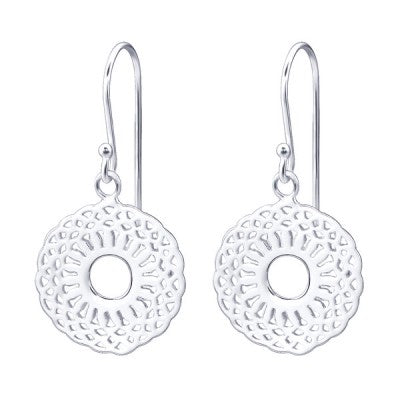 Silver Patterned Circular Earrings - Karlen Designs 
