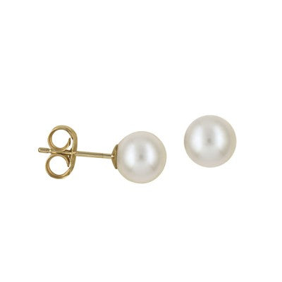9ct Gold 6mm Freshwater Cultured Pearl Stud Earrings - Karlen Designs 