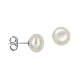 Sterling Silver 8mm Button freshwater Pearl Stud Earrings - Karlen Designs 