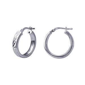 Stering Silver Italian Flat Faceted Hoop Earrings - Karlen Designs 