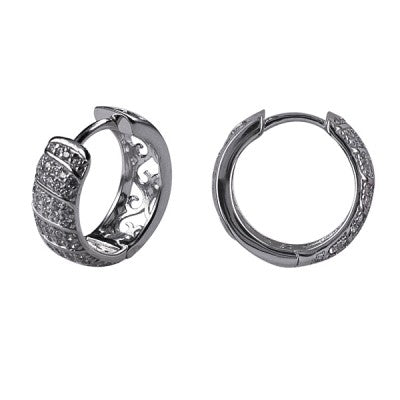 Silver CZ Fancy Huggie Earrings - Karlen Designs 