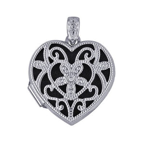 Silver Diamond Set Filigree Heart Locket & Chain - Karlen Designs 