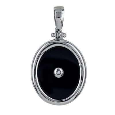 Silver Oval Black Onyx & CZ Pendant with Chain - Karlen Designs 