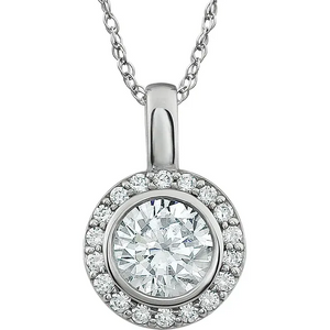 SILVER CUBIC ZIRCONIA HALO STYLE PENDANT AND CHAIN - Karlen Designs 